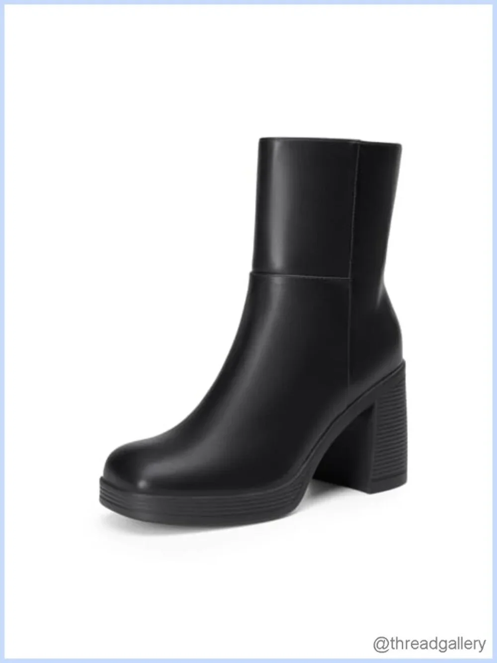 Square Toe Chunky Heel Gogo Ankle Boots with Platform and Side Zipper